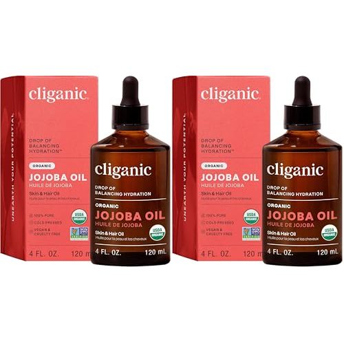 Cliganic Organic Jojoba Oil, 100% Pure (4oz) | Moisturizing for Face, Hair, Skin & Nails | Natural Cold Pressed Hexane Free | Base Carrier Oil (Pack of 2)