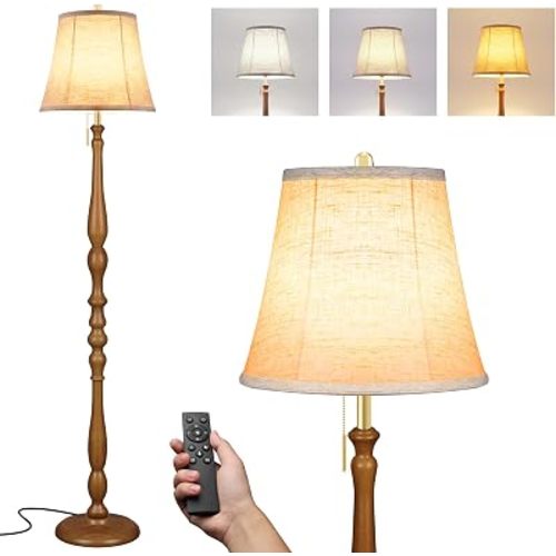 LALISU Wood Floor Lamp for Nursery, Farmhouse Standing Lamp Remote