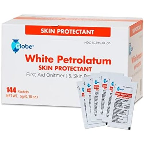 Globe White Petrolatum Jelly, 144 Pack, Skin Protectant, 5 g Packets