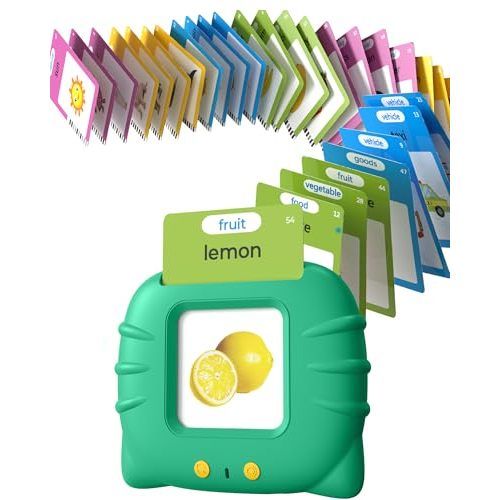 Talking Flash Cards for Toddlers 1 2 3 4 Year Olds, Montessori Language Learning with 224 Words, Pocket Speech Therapy Playthings, Children's Sensory Educational Device, Green