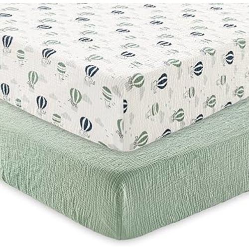 david's kids Muslin Crib Sheets for Boys Girls, 2 Pack 100% Cotton Soft Breathable Fitted Baby Neutral Sheet Set, Standard 52"x28" Crib and Toddler Mattress, Animals