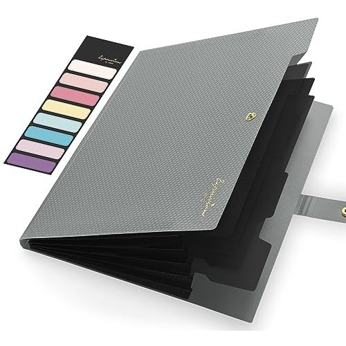 Sooez Accordion File Organizer, Letter Size Expanding File Folder with Labels, 5 Pocket Folders for Document, Portable Paper Bill Receipt Organizer for Home School Office Supplies, A4 Size, Grey