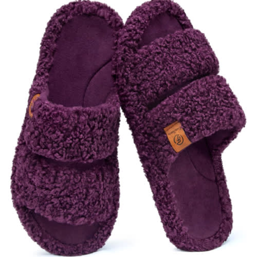 EverFoams Womens Fuzzy Open-toe Slippers Soft Comfy Memory Foam Indoor House Shoes
