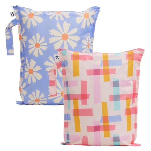 Tiny Twinkle Mess Proof Wet Bags | 2-Pack Reusable Waterproof Wet Bags for Swimsuits | Baby Clothes | Travel & Diaper Bag (Camo,Explorer)