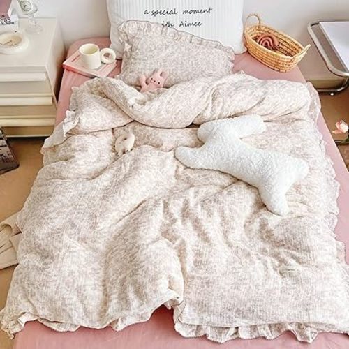 BuLuTu Muslin Cotton Kids Toddler Duvet Cover for Girls Boys Baby Crib Duvet Covers with Zipper Closure, 47"x59", Flower & Rabbit Print (No Pillow Cases)