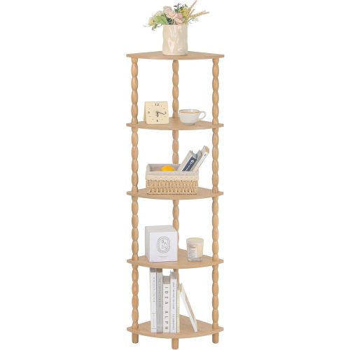 MaxSmeo Corner Bookshelf, 5-Tier Corner Shelf Stand, Modern Corner Plant Shelves with Storage, for Bedroom, Bathroom, Kitchen, Living Room (Rustic Walnut)