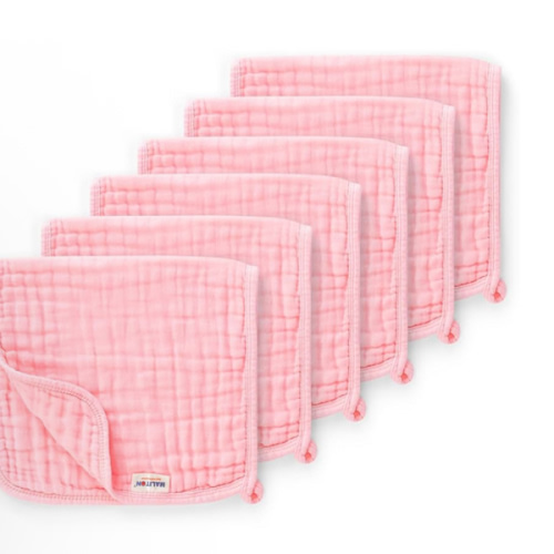 Maliton Muslin Burp Cloths for Baby Girl 6 Pack Large 20''x10'' 100% Cotton Burp Rags Absorbent and Soft 6 Layers Baby Burp Cloths Newborn Girl Essentials(Pink)