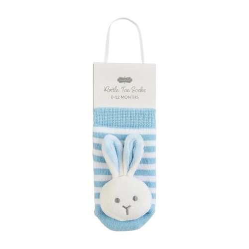 Mud Pie Baby Bunny Rattle Toe Socks, Blue, 0-12M