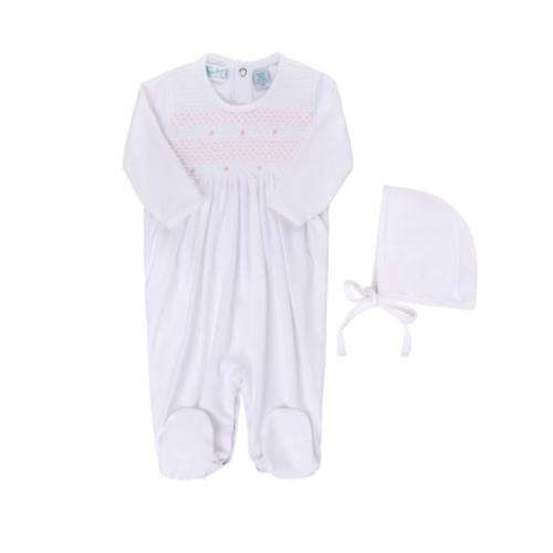 Pink Smocked Bullion Footie w Hat – Shop The Carousel