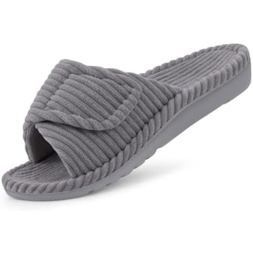 Litfun Orthopedic House Slippers for Women Adjustable Arch Support Indoor Slippers Open Toe Corduroy Bedroom Shoes