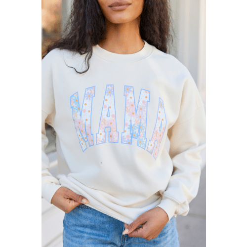 Mama Block Multi Daisy Print Cream Oversized Graphic Sweatshirt