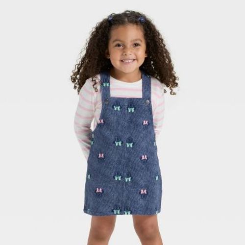 Toddler Girls' 2pc Disney Minnie Mouse Long Sleeve T-Shirt and Knit Denim Dress Set - Blue/Pink