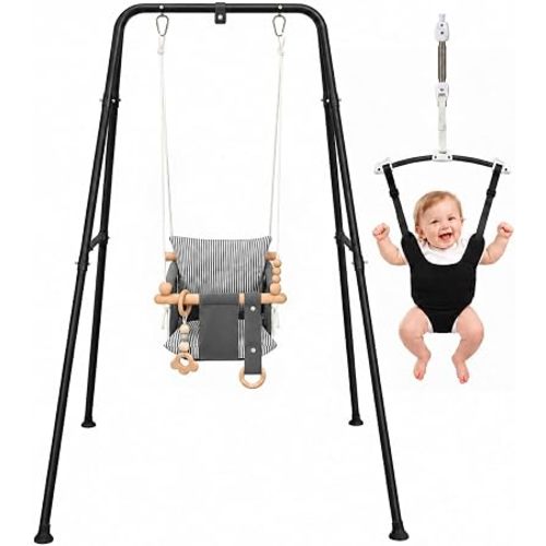 2-in-1 Baby Jumper & Baby Swing with Foldable Stand, Indoor Outdoor Baby Activity Seat