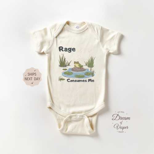 Rage Consumes Me Frog Onesie®, Frog Baby Bodysuit, Funny Baby Onesie®, Retro Boho Onesie®, Cute Natural Baby Onesie®, Best Baby Gift