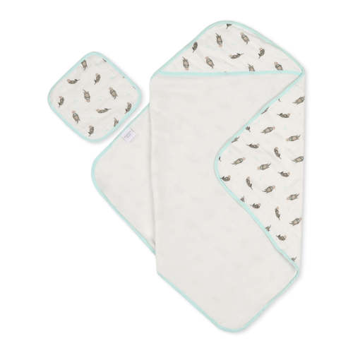 Baby Hooded Towel &amp; Washcloth Set, Otter, Bamboo Muslin