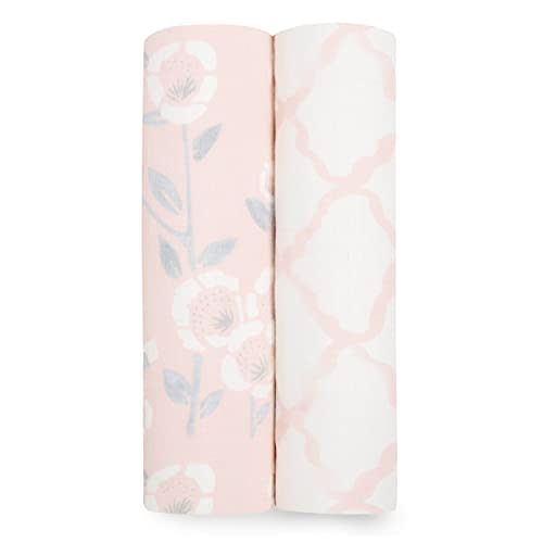 aden + anais Silky Soft Swaddle Blanket, Boutique Muslin Blankets for Girls & Boys, Baby Receiving Swaddles, Ideal Newborn & Infant Swaddling Set, Perfect Shower Gifts, 2 Pack, Stencil