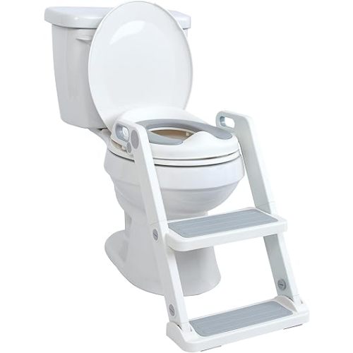 Nuby Step Ladder Toddler Potty Seat for Toilet - All-in-One Kids Potty Training Toilet Seat with Ladder for Toddlers 18+ Months - Grey