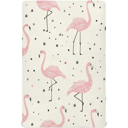 Summer Pink Flamingo Crib Sheets Stretchy Portable Sheets for Baby Toddler Breathable Soft Crib Mattress Sheet for Girls Boys