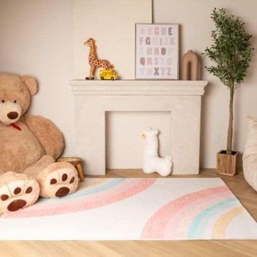Rug Branch Marlow Contemporary Rainbow Pink Cream Kids Area Rug - 5' x 8'
