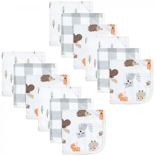Hudson Baby Infant Boy Cotton Muslin Washcloths, Woodland, One Size