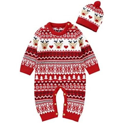 Hadetoto Newborn Christmas Outfits Baby Boy Girl Knit Romper Jumpsuit Newborn Onesie Infant Clothes Baby Gifts