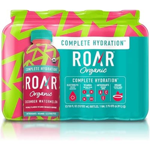 ROAR Complete Hydration Organic - Electrolyte Drinks with Vitamins C, B5, B12 – Non GMO, Gluten Free Hydrating Drinks - Cucumber Watermelon - 12 pc
