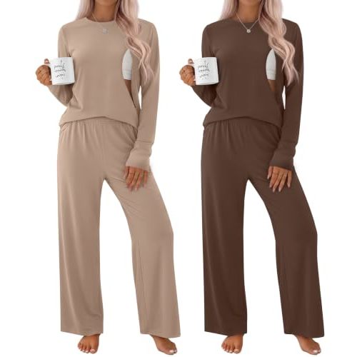 2 Pack Maternity Nursing Pajamas Set | Breastfeeding Long Sleeve Sleepwear, Postpartum Lounge, 2 Top and 2 Pant, for Women