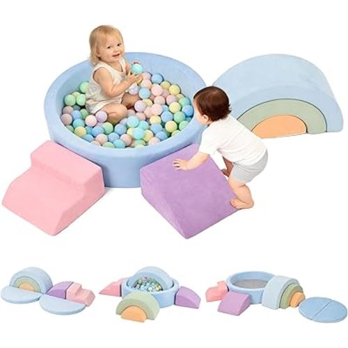 cossy Foam Climbing Blocks for Toddlers, 38 x 38in Round Ball Pit for Babies, 8pcs Toddler Climbing Toys Indoor, Soft Play Set, Baby Climbing Blocks, Ideal for Crawling & Climbing(Balls Not Included)