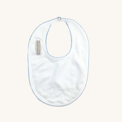 Bellyful Bib - Worth Avenue White with Buckhead Blue Picot Trim