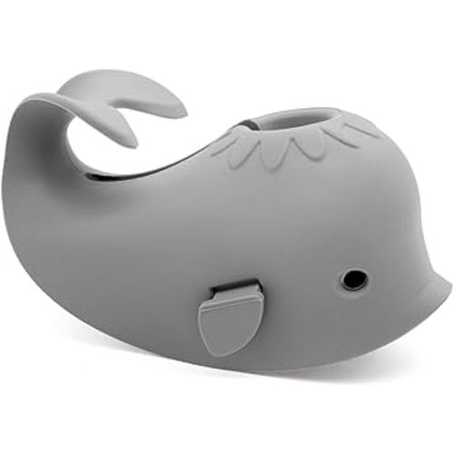 Baby Bathtub Faucet Cover, Baby Safety Protection Silicone Toys, Bath Spout Cover Baby Bathtub, Faucet Cover Baby Bathtub Silicone Whale for Kids, Toddler, Infant, Grey Whale