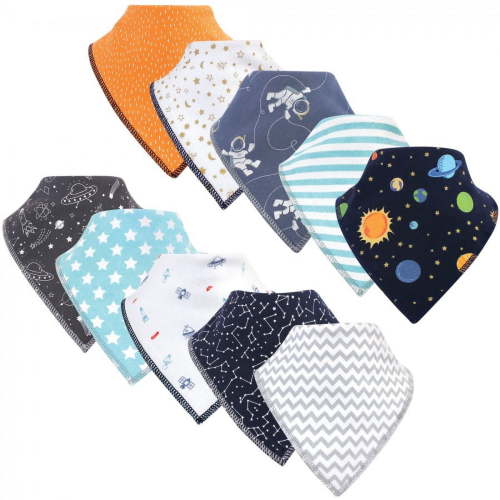 Hudson Baby Infant Boy Cotton Fleece Bandana Bibs 10pk, Solar System, One Size