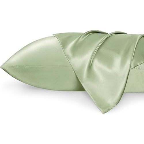 Bedsure Satin Pillowcases, Similar to Silk Pillow Cases Queen Size Set of 2, Pillow Case for Sleeping Women with Envelope Closure, Gifts for Women Men, Sage Green, 20x30 Inches, 2pcs