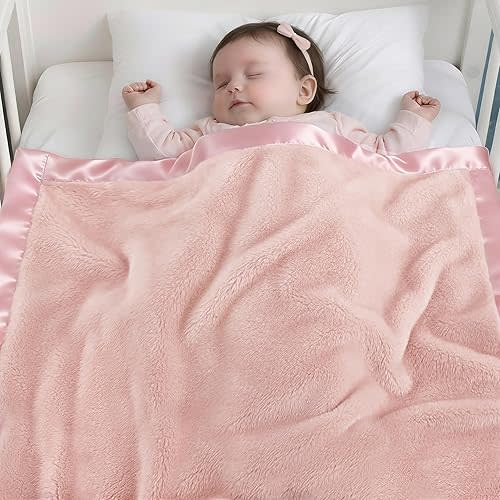 Pro Goleem Fleece Baby Blankets for Girls with 2 Inch Satin Trim, Super Soft Plush Receiving Blanket for Infant Toddler Newborn, Cozy 30x40 Inch Crib & Stroller Blanket (Pink)