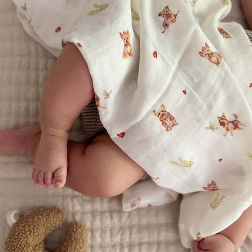 Organic Cotton & Bamboo Muslin Swaddle Blanket in Yorkie