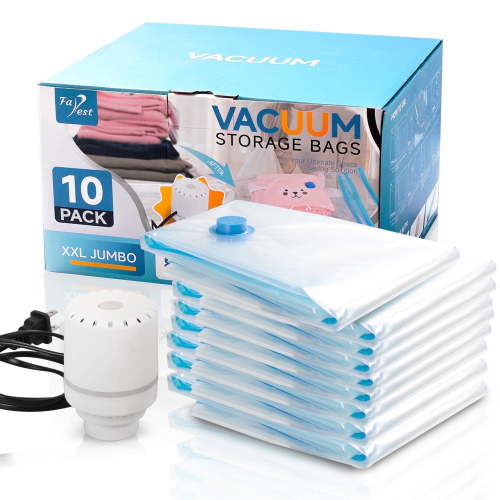 Farest 10 Pack XXL Jumbo Vacuum Storage Bags with Electric Air Pump, Space Saver Bags,Compression for Comforters and Blankets,Duvets,Pillows,Travel(47.2x35 in)