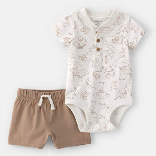 Baby Boy 2-Piece Safari Short-Sleeve Bodysuit & Short Set - Brown/White | Carter's