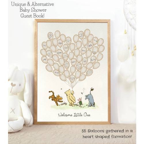 Winnie the Pooh Baby Shower Signature Guest Book 55 Beige Balloons Winnie and Friends Baby Shower Alternative Guest Book PRINTABLE Wall Art