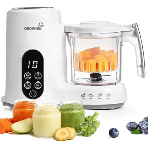 Grownsy Baby Food Maker with Steam Basket, One Step Baby Food Processor Steamer Puree Blender Grinder Mills Machine, Auto Cooking Grinding and Sterili-zing for Healthy Homemade Baby Food, BPA-Free