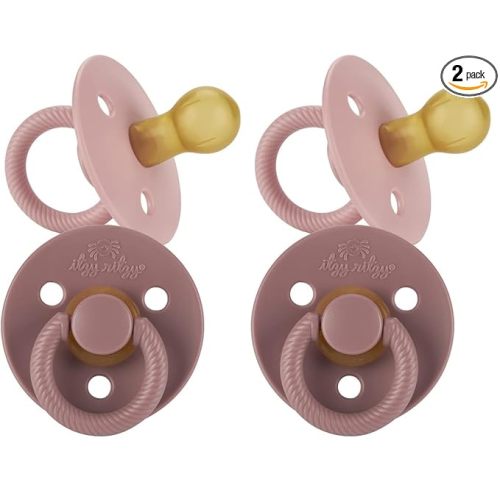 Itzy Ritzy Natural Rubber Newborn Pacifiers – Baby Pacifiers with Cherry-Shaped Nipple & Large Air Holes for Added Safety; Binkies in Blossom & Rosewood (Ages 0 – 6 Months) (Pack of 2)