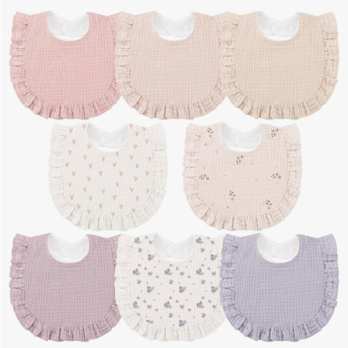 Bearmoss 8 Pack Muslin Baby Bibs for Drooling and Teething, Soft Bibs for Girls, Boys, Newborn (Pink Purple)