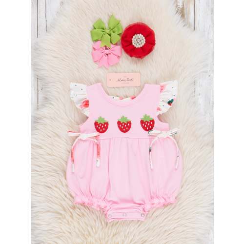 Berry Fresh and Fun Embroidered Cotton Bubble Romper