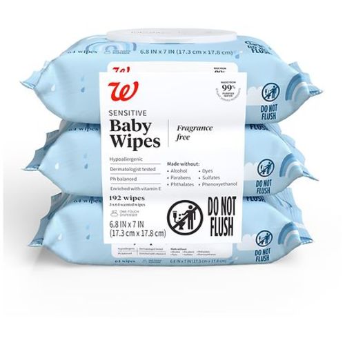 Walgreens Baby Wipes, Sensitive Fragrance Free, 192 | Walgreens