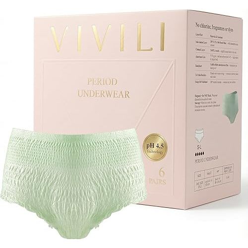 pH 4.5 Period Underwear (Overnight, Sage Green) - Holds 8 Tampons (400ml). Bio-Silk Disposable Panties for Heavy Flow, Postpartum, Incontinence. 17x Drier Than Cotton (6 Count)