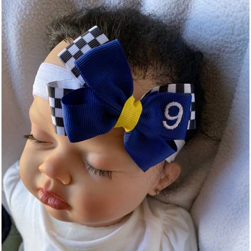 CHASE ELLIOTT #9 Black & White Checkered Checker Racing Flag NASCAR Dainty Layered Hair Bow Headband Baby Hairbow So Cute on Racing Fan