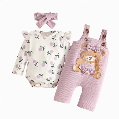 Kogui Baby Girl Outfit Fall Infant Baby Girl Fall Clothes Newborn Daddys Girl Outfit Letter Print Long Sleeve Romper Pants Headband Newborn 0 3 6 9 12 18 Months (Light Purple,0-3 Months)