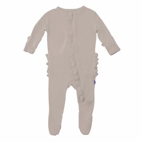 Layette Ruffle Footie with 2 Way Zipper in Mushroom