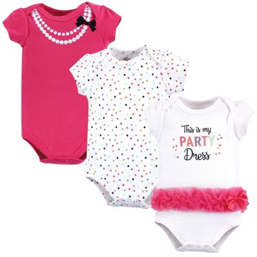 SIZE: ANY Little Treasure Baby Girl Cotton Bodysuits 3pk, Party Dress, 3-6 Months