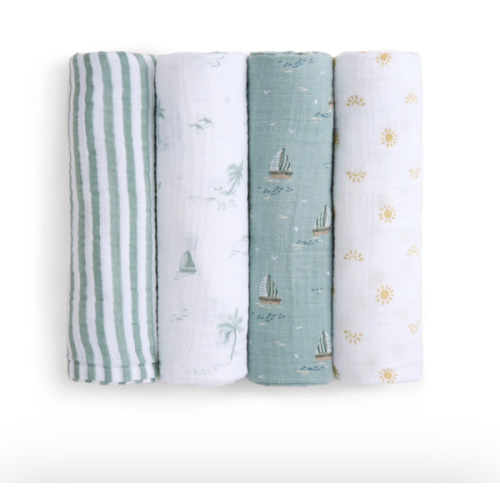 aden + anais Organic Cotton Muslin Swaddles in Sailing Seas 4 Pack