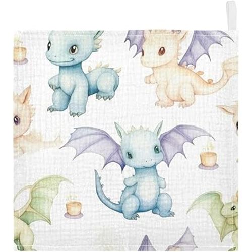 Cute Little Dragons Baby Washcloths, Soft and Absorbent Wash Cloths, Baby Bath Towel, Face Towel for Newborns, Infants, 5 Pack, 12x12 inches