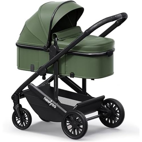 newyoo Infant Stroller with Bassinet Mode, Nestro 516M, Convertible Baby Strollers with Reversible Seat & Cup Holder, Coches para Bebes, 2-in-1 Rear-Facing Pram, Muted Olive